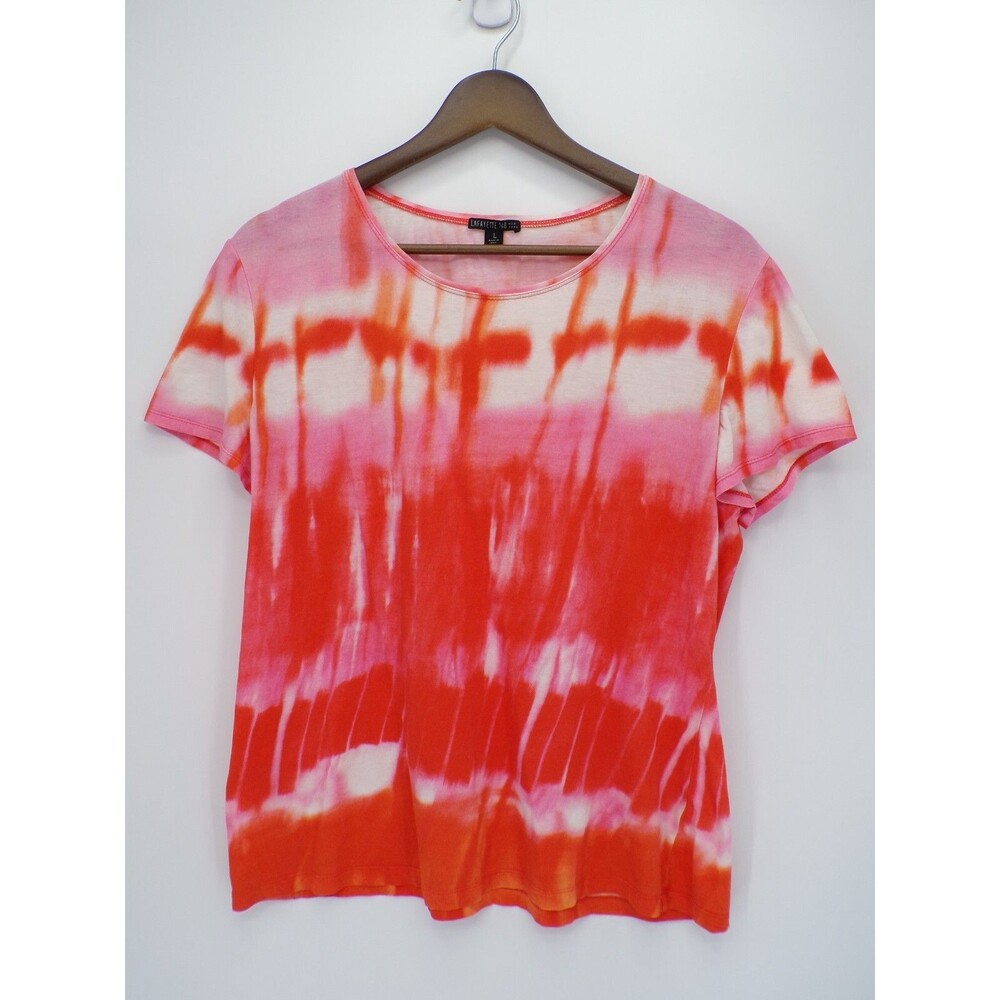 Lafayette 148 NY Womens Tie Dye T Shirt Pink Orange White Size Large